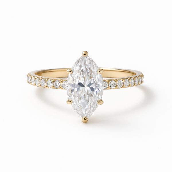 Stříbrný prsten 14ct zlato, marquise zirkon