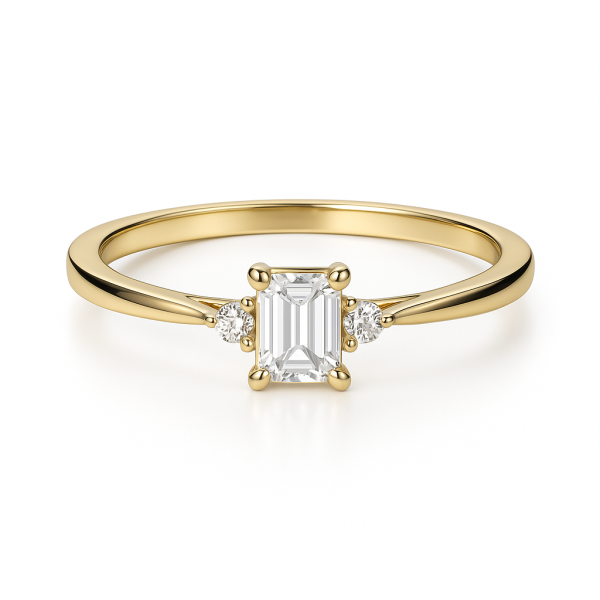 Stříbrný zlacený prsten 14kt zlato – minimalistický s bagetovým zirkonem