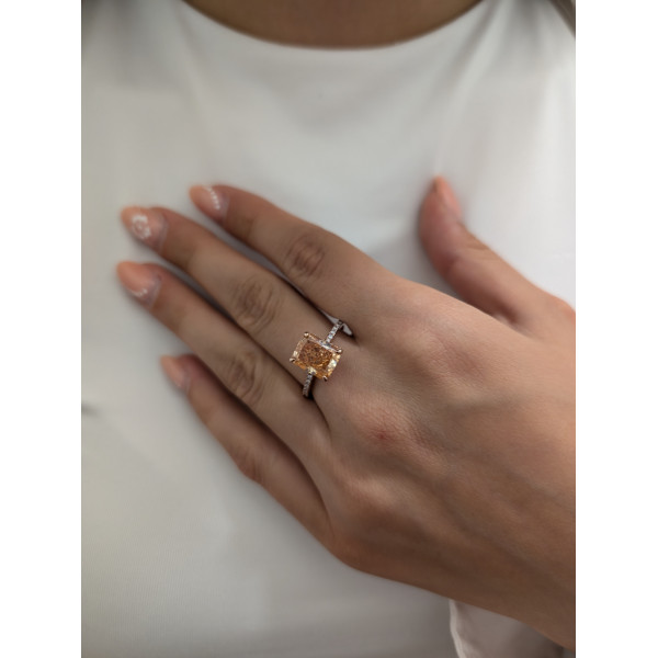 Stříbrný prsten 18ct růžové zlato, zirkon 2.5ct radiant
