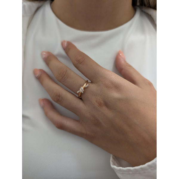 Stříbrný prsten uzel, 18ct růžové zlato, zirkony