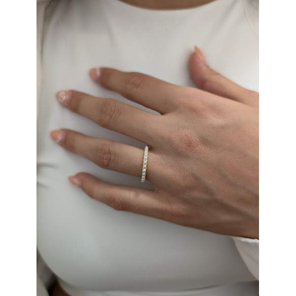 Stříbrný prsten zlácený, 18kt zlato, zdobený jemnými perlami, mini