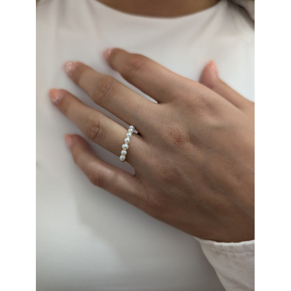 Stříbrný prsten zlacený, 14kt zlato, sladkovodní perla 2 mm