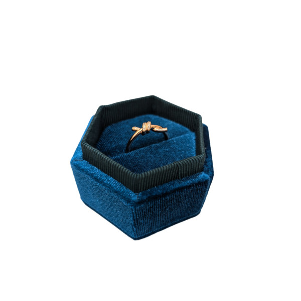 Stříbrný prsten uzel, 18ct růžové zlato, zirkony