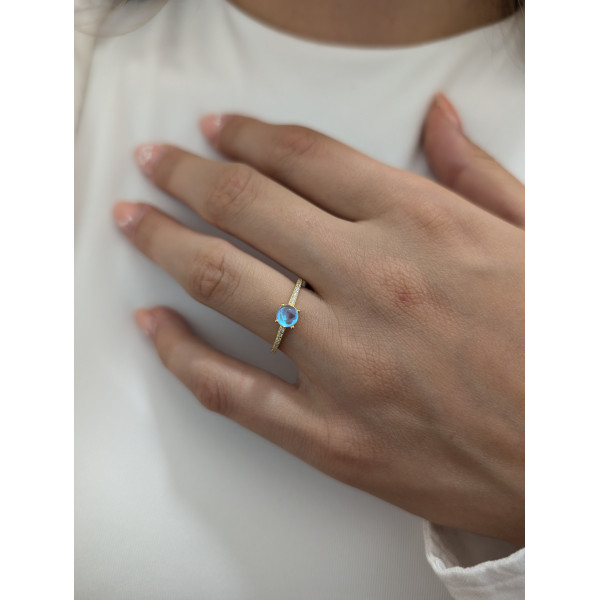 Stříbrný zlacený prsten 14kt zlato – měsíční kámen