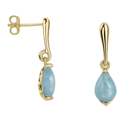 Pozlacené stříbrné visací náušnice s kapkovým aquamarínem