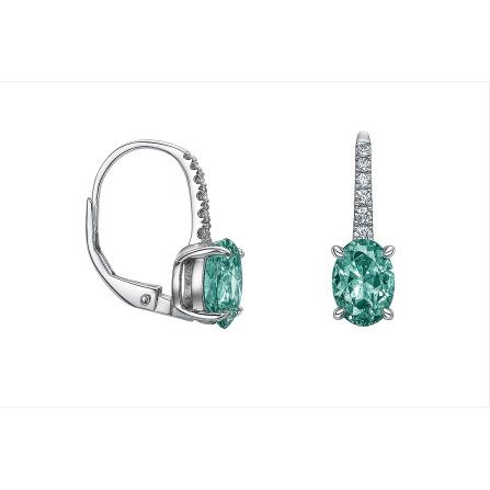 Stříbrné náušnice s tyrkysovým oválným zirkonem a zirkony na tyčce