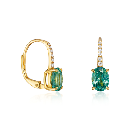 Stříbrné pozlacené náušnice s tyrkysovým oválným zirkonem a zirkony na tyčce