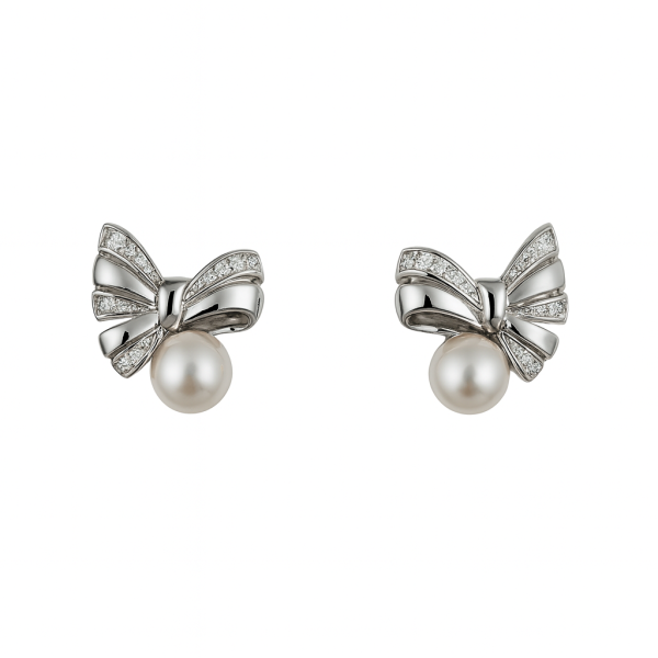 Stříbrné náušnice se sladkovodní perlou | Tvar mašle