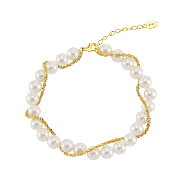 Stříbrný pozlacený náramek s perlami a kostkami