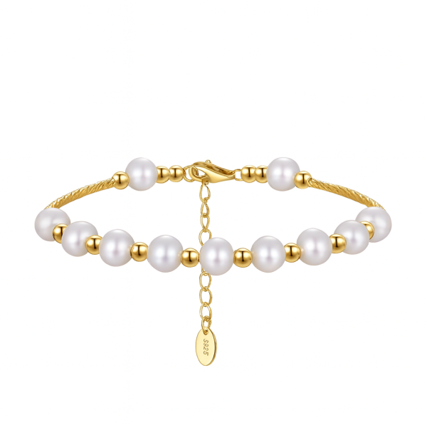 Stříbrný pozlacený náramek se sladkovodními perlami