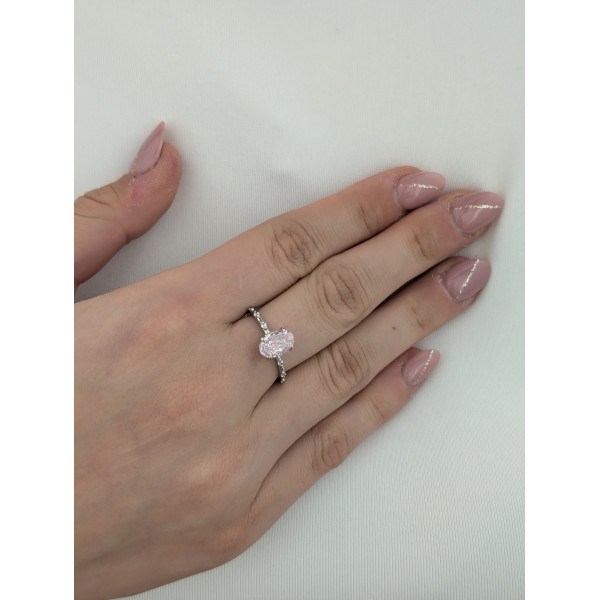 Stříbrný prsten s růžovým oválným zirkonem crushed ice Stříbrný prsten s růžovým oválným zirkonem crushed ice