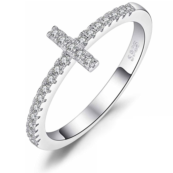 Stříbrný prsten s motivem křížku a zirkony po obvodu