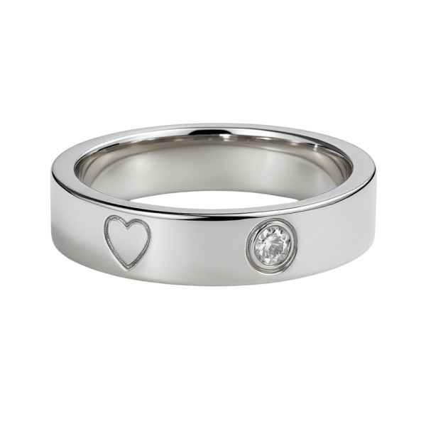 Stříbrný prsten – pevný kroužek se srdcem zdobený zirkony