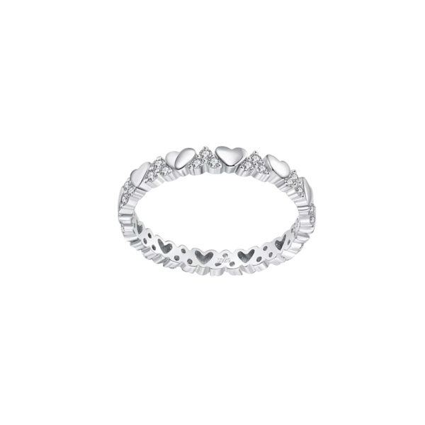 Stříbrný prsten – srdce zdobené zirkony