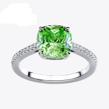 Stříbrný prsten se zeleným čtvercovým zirkonem a čirými zirkony po stranách