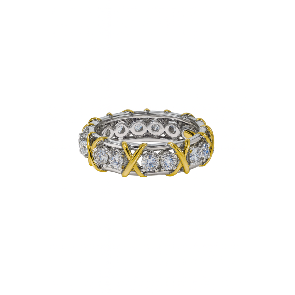 Stříbrný prsten se zlacenými symboly X a zirkony