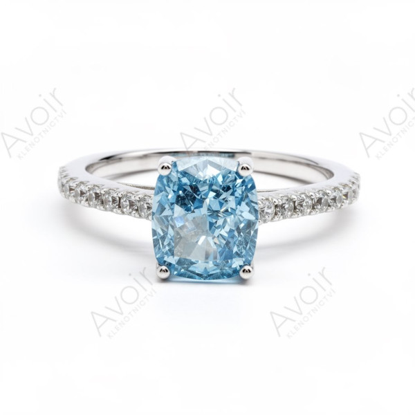 Stříbrný prsten s modrým zirkonem Cushion cut