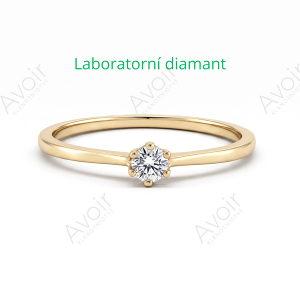 Zásnubní prsten solitér ze žlutého zlata s laboratorním diamantem 0,10 ct – Kolekce Imperial