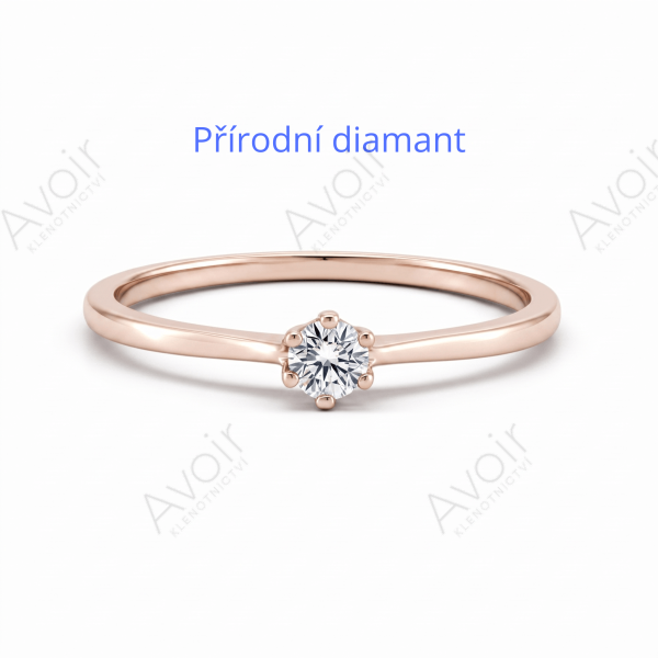 Zásnubní prsten solitér z růžového zlata s přírodním diamantem 0,10 ct – Kolekce Imperial