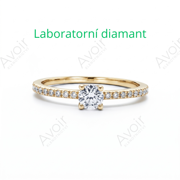 Zásnubní prsten ze žlutého zlata s 4mm laboratorním diamantem a bočním osazením