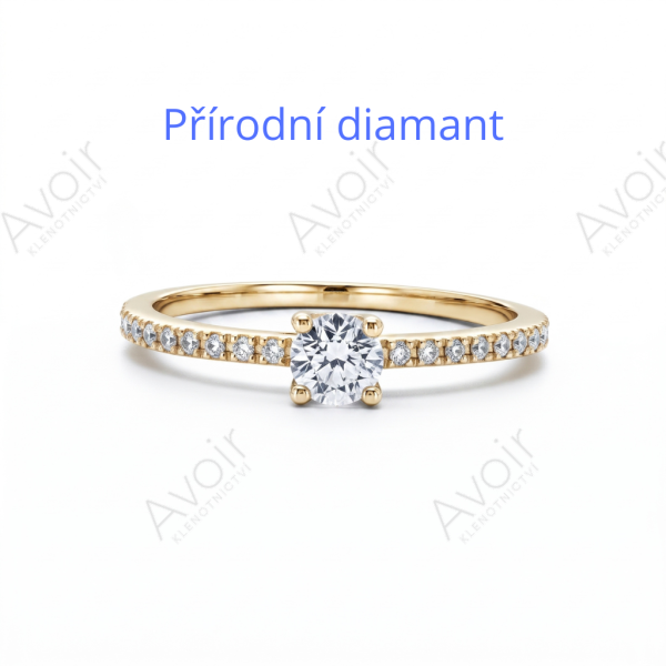 Zásnubní prsten ze žlutého zlata s 4mm přírodním diamantem a bočním osazením