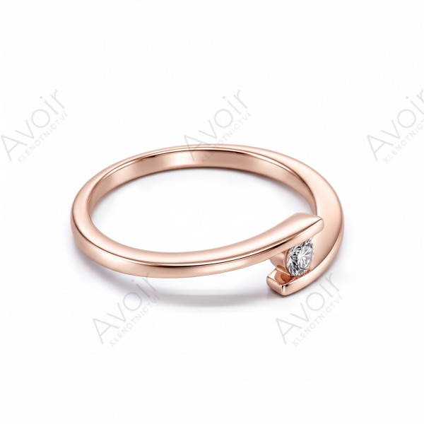 Zásnubní prsten z růžového zlata s přírodním diamantem 0,10 ct – Otevřený design dvou linií