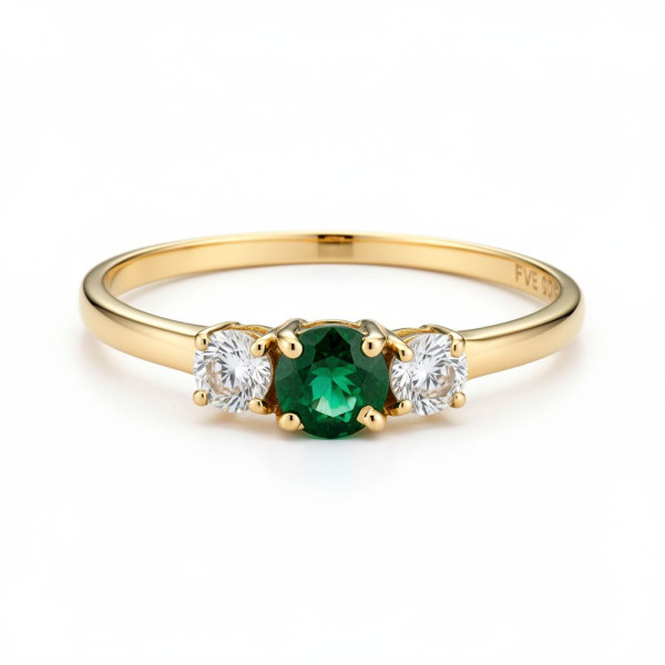 Zásnubní prsten ze žlutého zlata se smaragdem a bílými safíry - Trinity