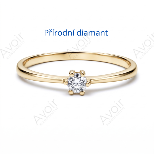 Jemný zásnubní prsten solitér ze žlutého zlata s přírodním diamantem 0,10 ct (6 krapen)