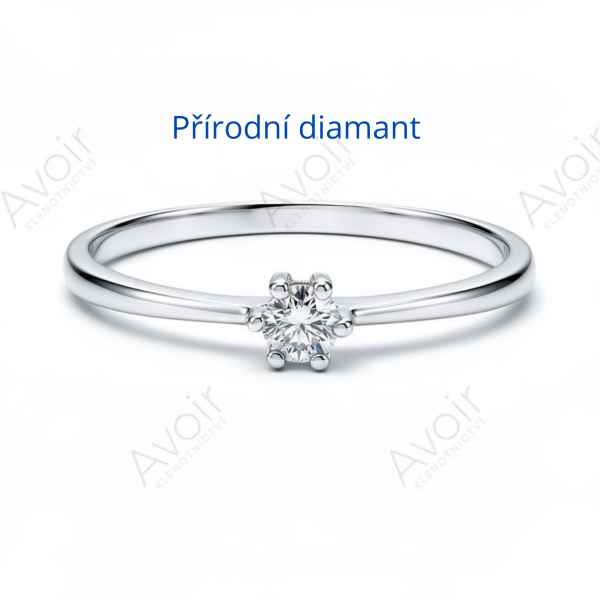 Jemný zásnubní prsten solitér z bílého zlata s přírodním diamantem 0,10 ct (6 krapen)
