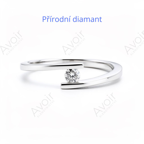 Zásnubní prsten z bílého zlata s přírodním diamantem 0,10 ct – Design dvou linií