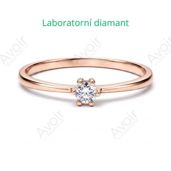 Jemný zásnubní prsten solitér s laboratorním diamantem 0,10 ct (6 krapen)