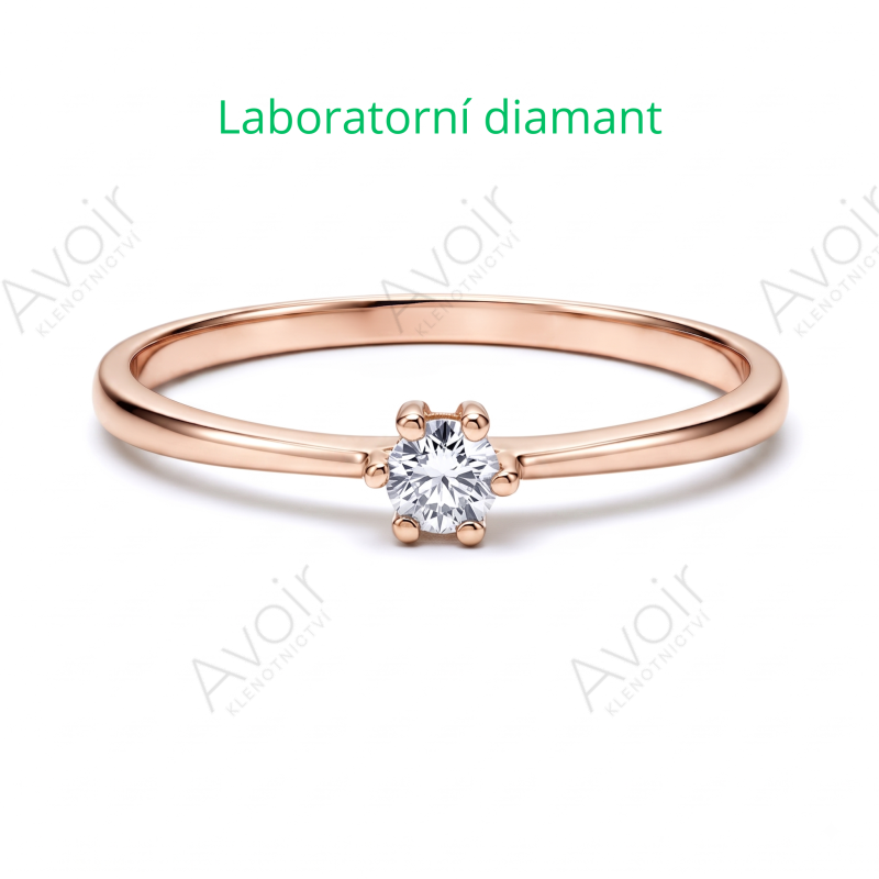 Jemný zásnubní prsten solitér s laboratorním diamantem 0,10 ct (6 krapen) Jemný zásnubní prsten solitér s laboratorním diamantem 0,10 ct (6 krapen)