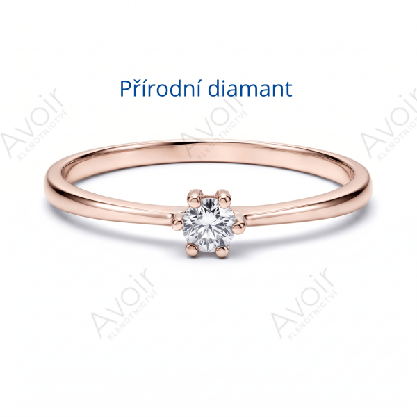 Jemný zásnubní prsten solitér z růžového zlata s přírodním diamantem 0,10 ct (6 krapen)