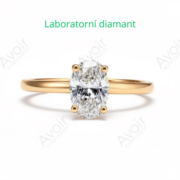 Zásnubní prsten ze žlutého zlata s laboratorním diamantem 1,00 ct (ovál)