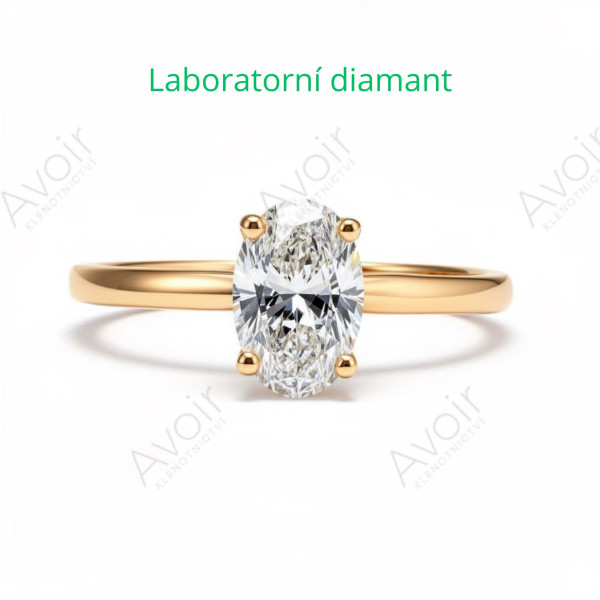 Zásnubní prsten ze žlutého zlata s laboratorním diamantem 1,00 ct (ovál)