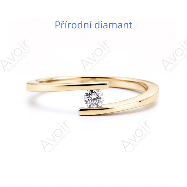 Zásnubní prsten ze žlutého zlata s přírodním diamantem 0,10 ct – Design dvou linií