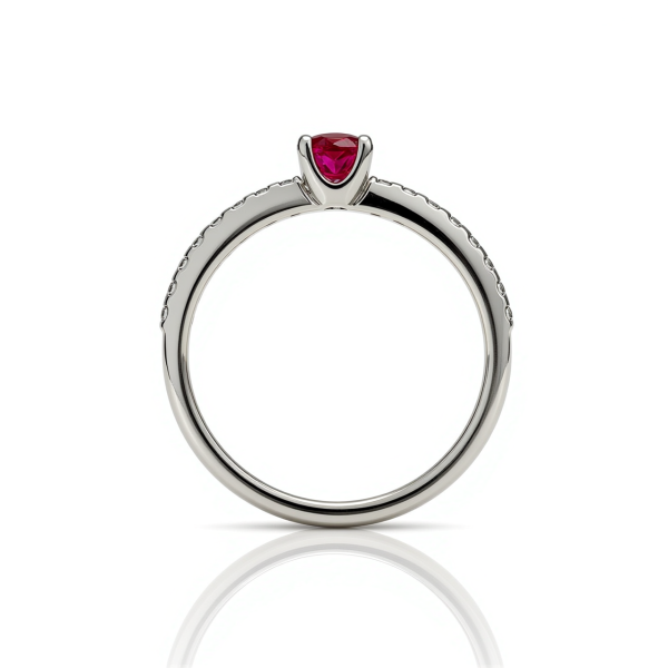 Zásnubní prsten s rubínem (0,25 ct) a bočními diamanty do poloviny těla v bílém zlatě 14ct