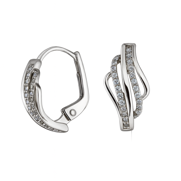 Náušnice z bílého zlata na dámský patent zdobené zirkony