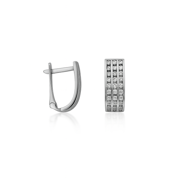 Náušnice z bílého zlata na francouzské zapínání se 3 řadami zirkonů