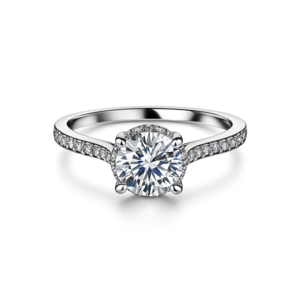 Prsten z bílého zlata s centrálním zirkonem a jemnými zirkony okolo