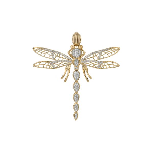 Zlatý přívěsek – vážka zdobená zirkony (3,9 cm)