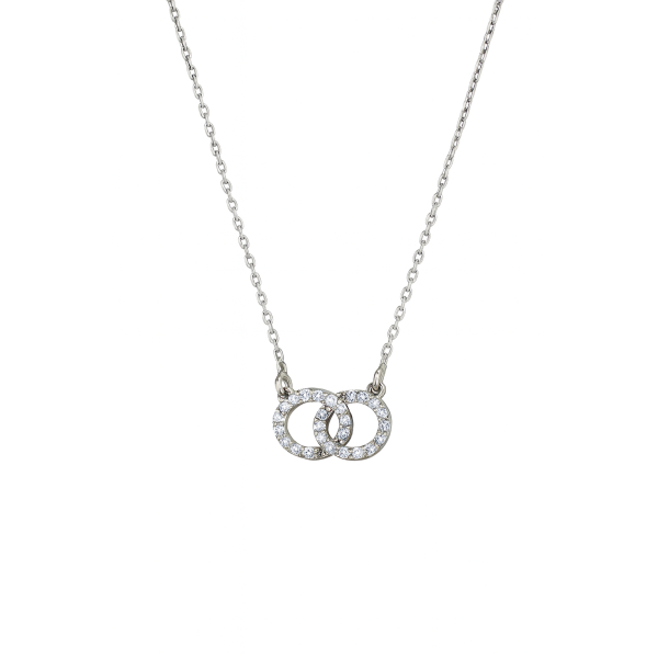 Náhrdelník z bílého zlata – dvě kolečka osazená zirkony