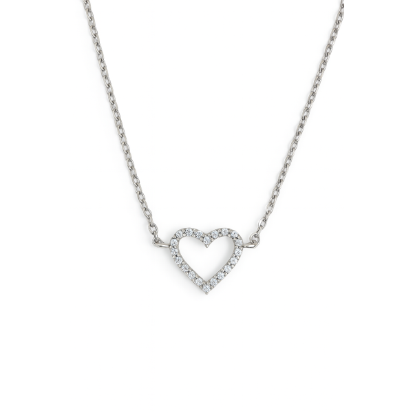 Náhrdelník z bílého zlata – srdce zdobené zirkony
