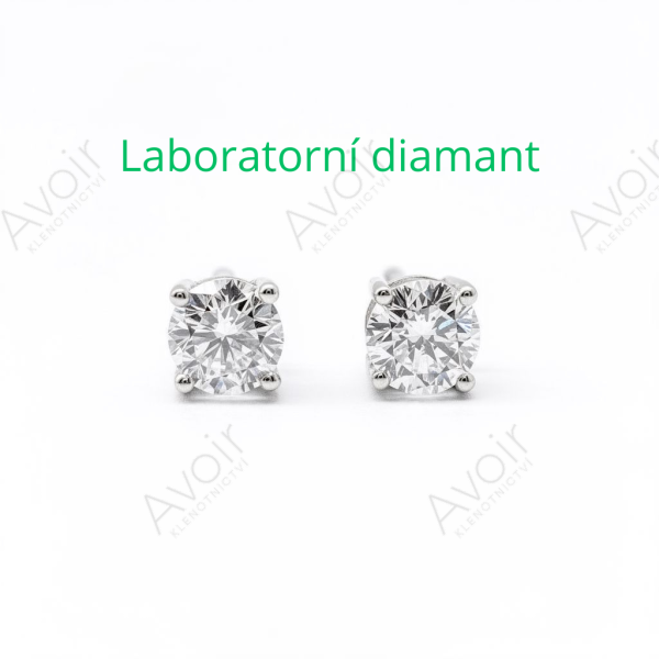 Peckové náušnice solitér z bílého zlata s laboratorním diamantem 0,25 ct (4 mm)