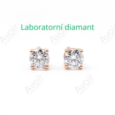 Peckové náušnice solitér z růžového zlata s laboratorním diamantem 0,25 ct (4 mm)