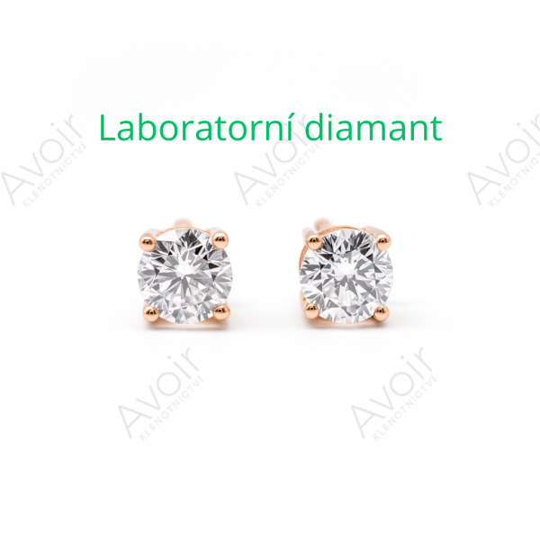 Peckové náušnice solitér z růžového zlata s laboratorním diamantem 0,25 ct (4 mm)