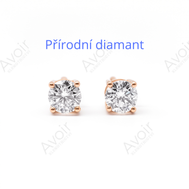 Peckové náušnice solitér z růžového zlata s přírodním diamantem 0,25 ct (4 mm)