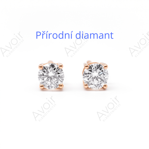 Peckové náušnice solitér z růžového zlata s přírodním diamantem 0,25 ct (4 mm)
