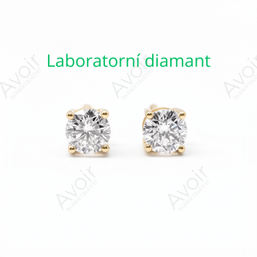 Peckové náušnice solitér ze žlutého zlata s laboratorním diamantem 0,25 ct (4 mm)