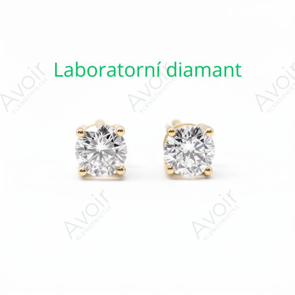 Peckové náušnice solitér ze žlutého zlata s laboratorním diamantem 0,25 ct (4 mm)